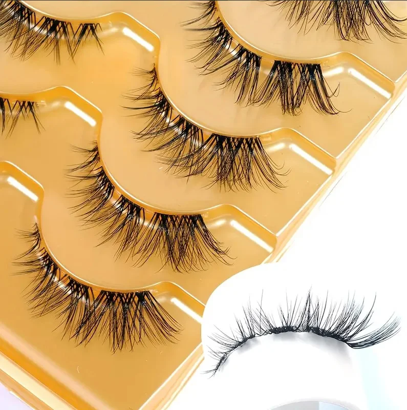 5 أزواج من الرموش الصناعية الطبيعية الطويلة على شكل ثعلب، ساق شفافة، خفيفة الوزن ومريحة، مناسبة للاستخدام اليومي أو المناسبات الخاصة