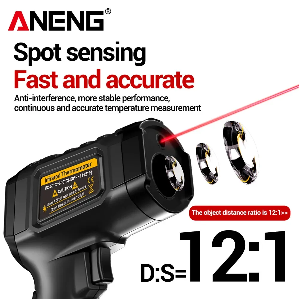 ANENG TH202 Infrared Non-Contact Thermometer Gun Handheld -50~600℃ Temperature High-Precision Digital Display Screen Tester Tool
