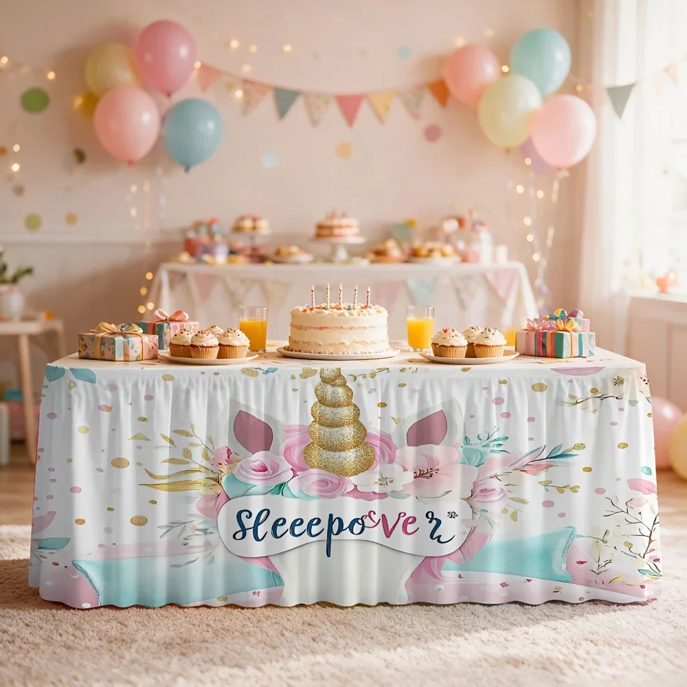 A set of unicorn pajama party-themed printed tablecloth, suitable for party events, kitchen and dining room decoration