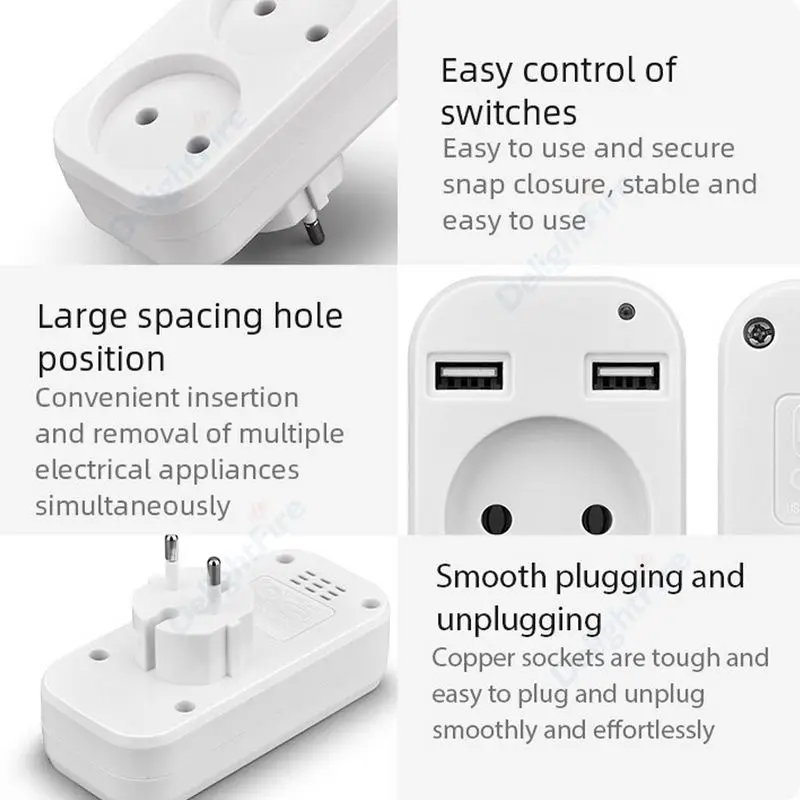 Wall Outlet USB EU Plug Adapter 1 To 2 Way European Standard Extender Socket With 2 USB Port Power Strip AC Convert Adaptor