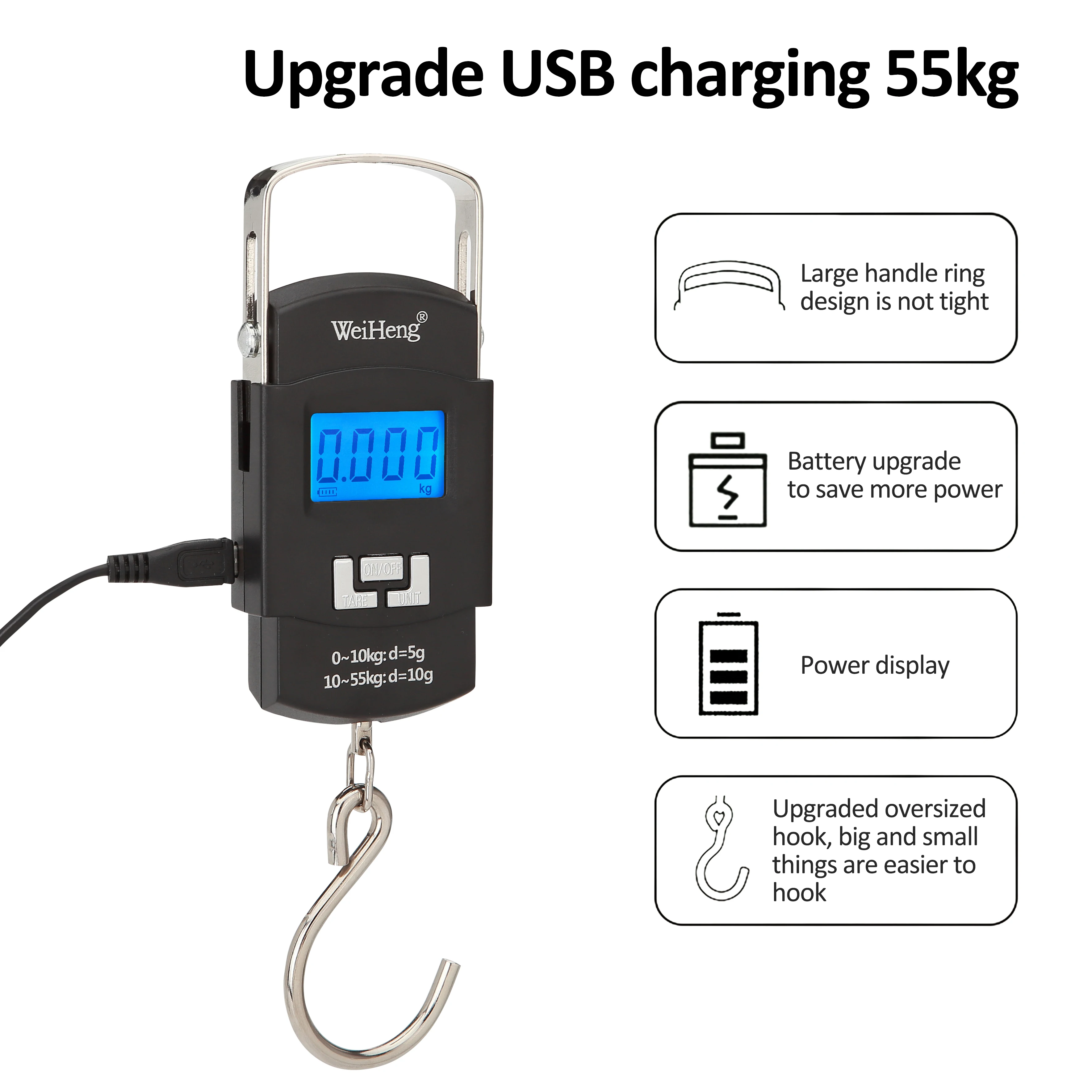 75kg/10g Hanging Scale LCD Digital Scale Electronic Balance Hand Scales for Fishing Luggage Travel Steelyard Weight Libra