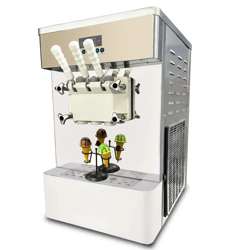 Commercial Countertop Ice Cream Machine Fully Automatic Ice Cream Maker 3-Flavor Yogurt Cone Machine