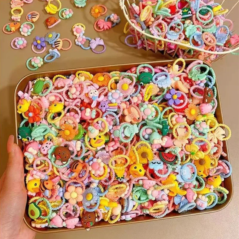 

50 шт./лот, детские аксессуары для волос, эластичные ленты для волос с героями мультфильмов для девочек, веревка для головы ребенка, детская повязка на голову с маленькими животными, милый головной убор