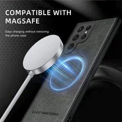 Magnetic Leather Case for Samsung Galaxy S24 S25 Ultra S20 S21 S23 S22 Note 20 Plus S24Ultra Wireless Charging Magsafe Cover