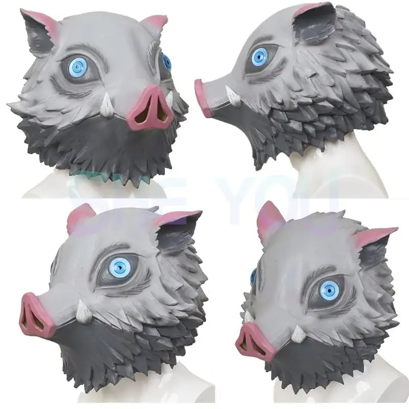 Anime Cosplay Hashibira Inosuke Costume Pig Silicone Mask Wig Black Geta Sandals Clogs Socks