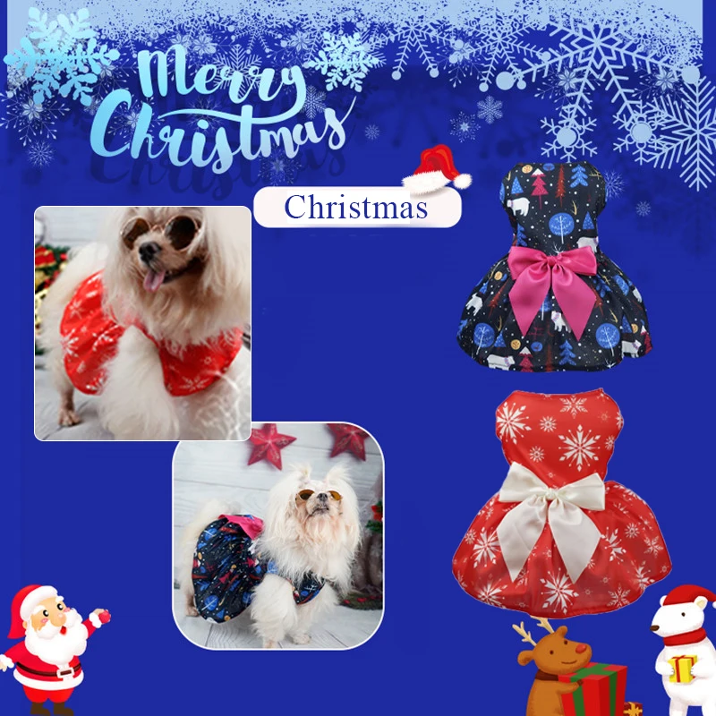 Christmas Printed Dog Princess Skirts Pet Skirts Round Neck Dress Pet Supplies Cute Sweet Printed Universal Dog Clothes Fashion