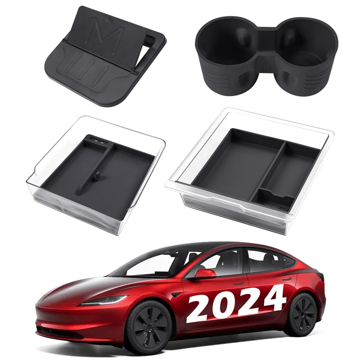 Center Console Organizer Tray for Tesla Model 3 Highland 2024 Accessories Cup Holder Insert Armrest Hidden Storage