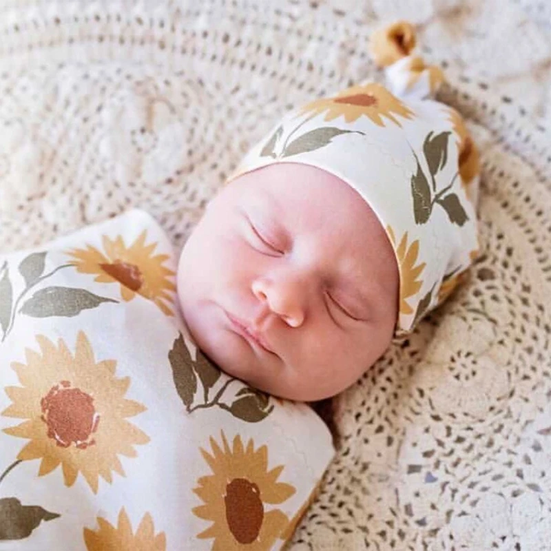 Soft เด็กแรกเกิดผ้าฝ้าย Swaddle ผ้าห่มผ้ามัสลินทารกแรกเกิดห่อผ้าห่มนอนกระเป๋าหมวกชุดชุด