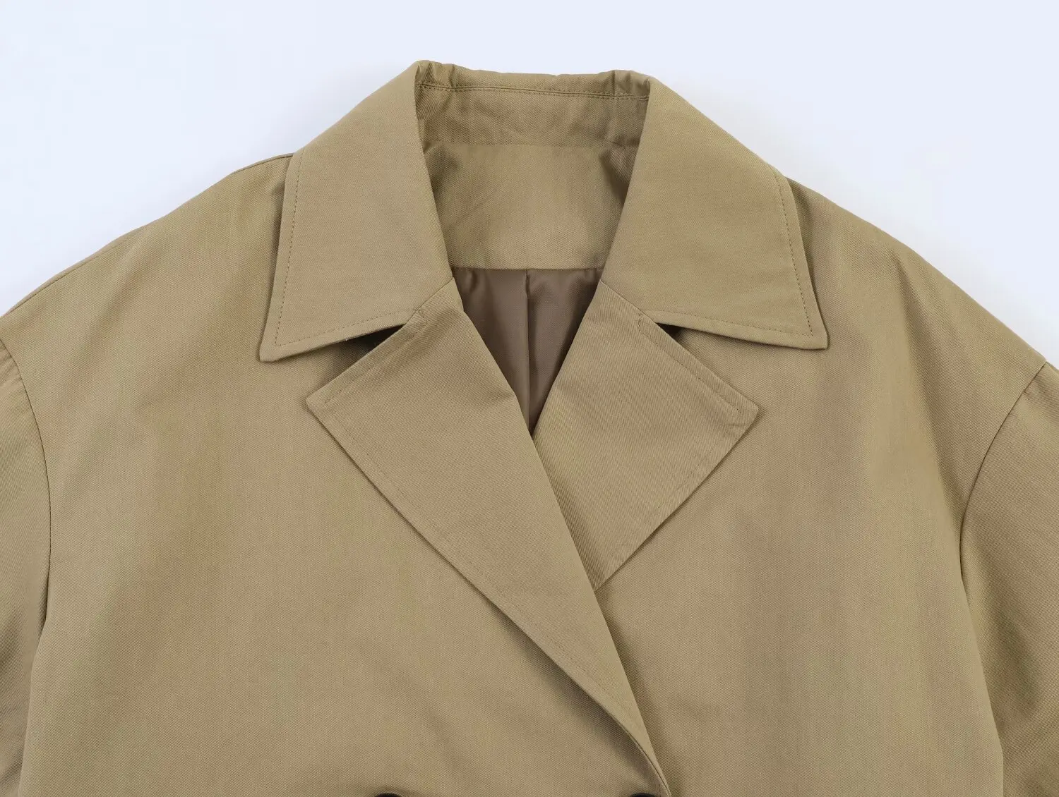 TFMLN Neue Damen Doppelreihige Kurze Trenchcoat-Jacke Halber Ärmel Frühling Sommer Oberbekleidung Freizeit Basic Style Windbreaker – Detail 4
