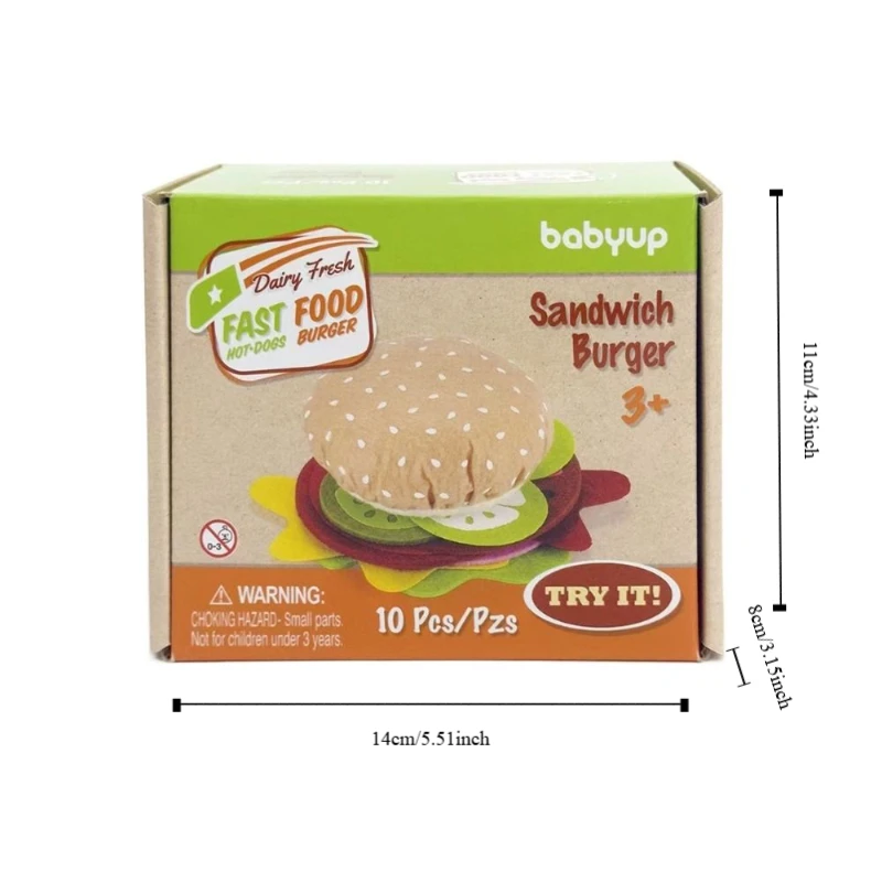 Un conjunto de Material de felpa, juego de comida de fieltro, almacenamiento portátil, juego interactivo para niños, comida creativa, sándwich de hamburguesa, juguete, juego para niños