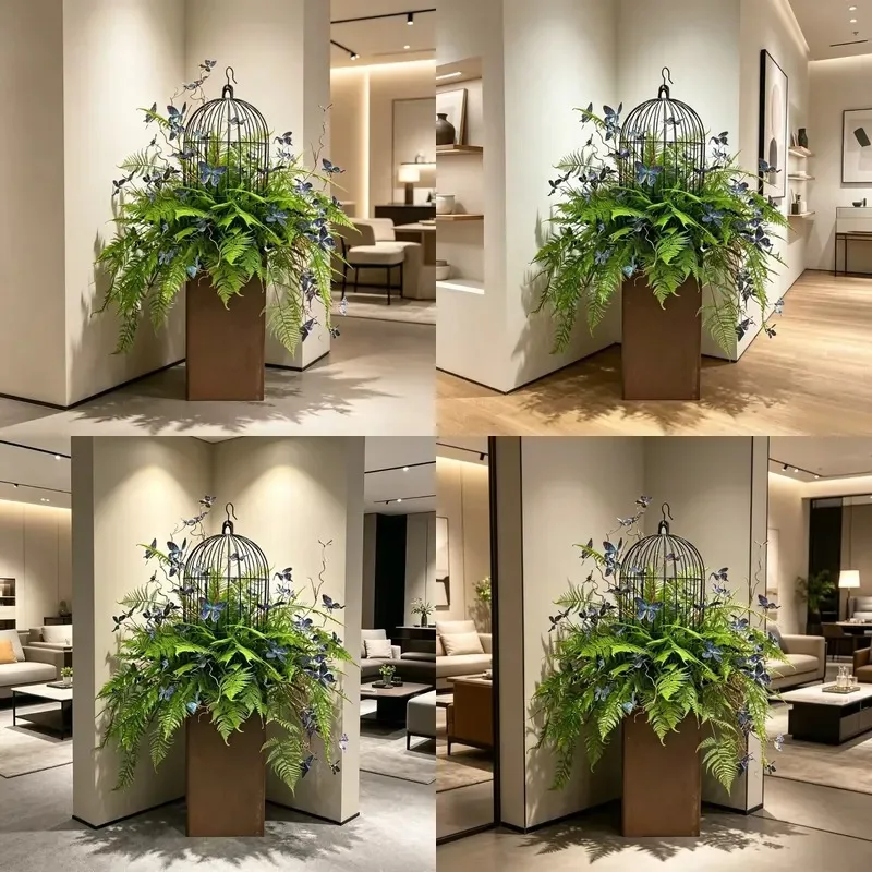 Artificial Asparagus Fern Mixed Branches Butterfly Birdcage Floral Decoration Greenery for Commercial and Domestic Use