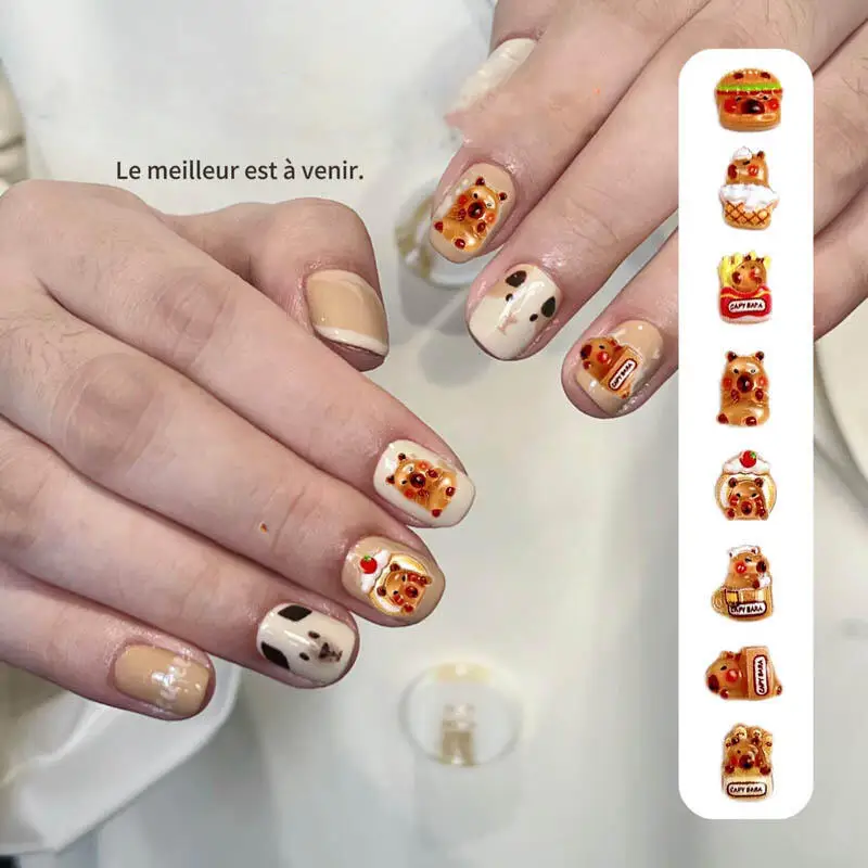 50pcs Resin Cartoon Cute Hamster Series Nail Charms Creative Hamburger Cake Delicacy Guinea Pig Nail Art Decoration DIY Maincure
