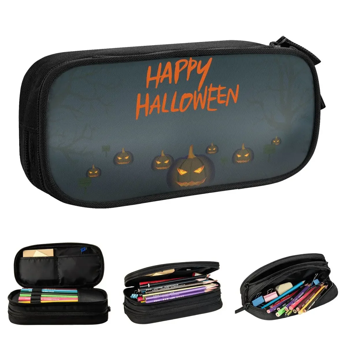 Fashion Halloween Pumpkin Pencil Cases Horror Pencil Pouch Pen Holder for Girl Boy Large Bag School Supplies Cosmetic Stationery