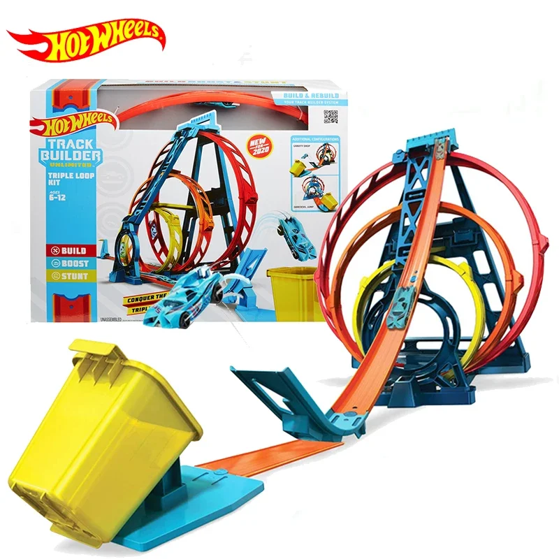 Original Hot Wheels Toys Track Builder Unlimited Triple Loop Kit Car Toy Carro Hotwheels Tracks Toys for Boys Car Model for Kids