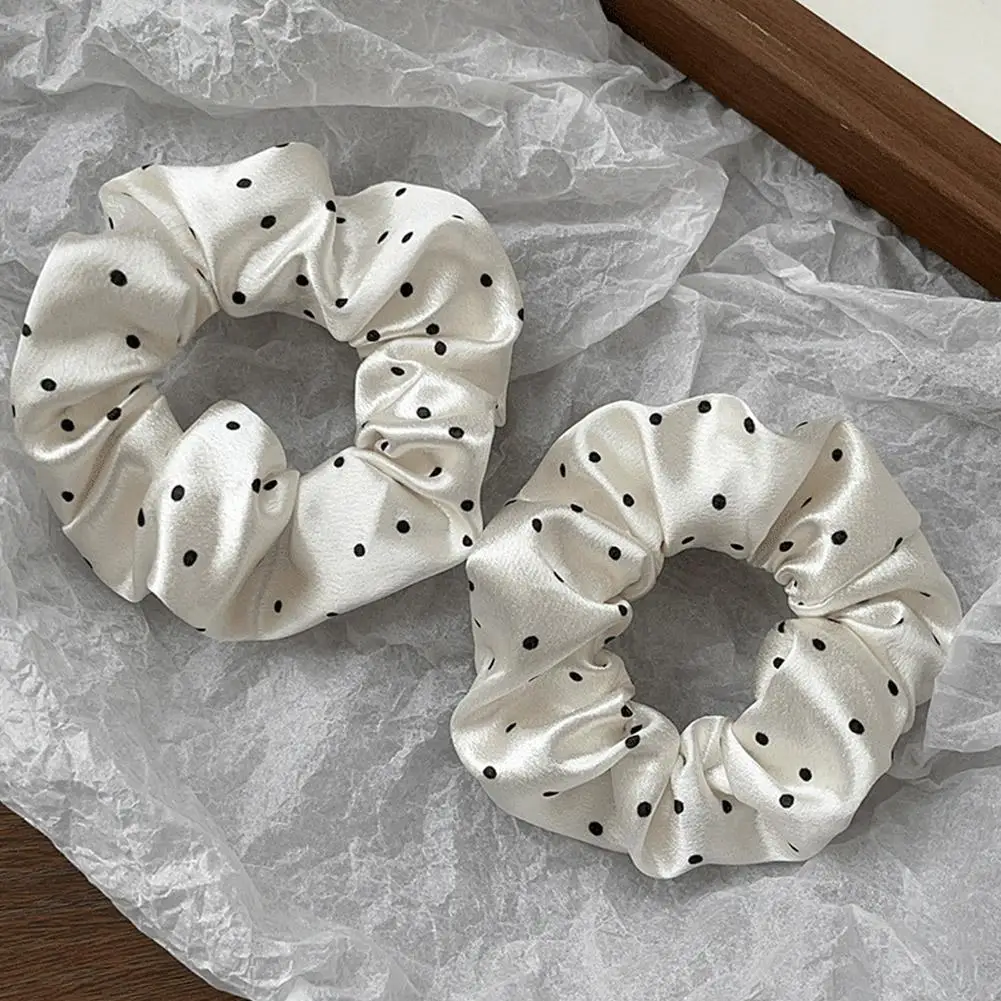 Fashion Oversized Silk Scrunchies For Women Korean Dot Elastic Hair Ties Ponytail Holder Headwear