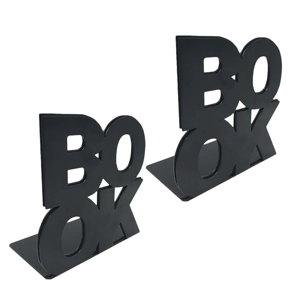 2 PCS Book Stand Metal Bookend Table Top Bookshelf Support Kitchen Bookends Desktop Farmhouse Black Storage Rack Office
