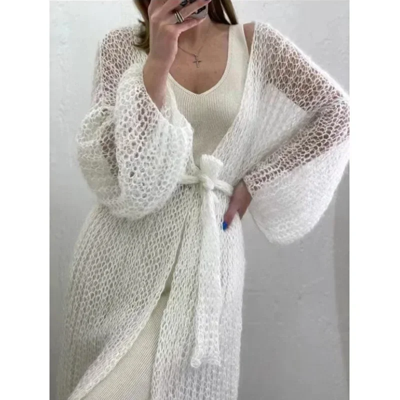 Cardigan Women Knitted Open Stitch Cardigan Sweater for Women Autumn Winter Solid Fashion Front Pocket Long Sweater Coat Loose