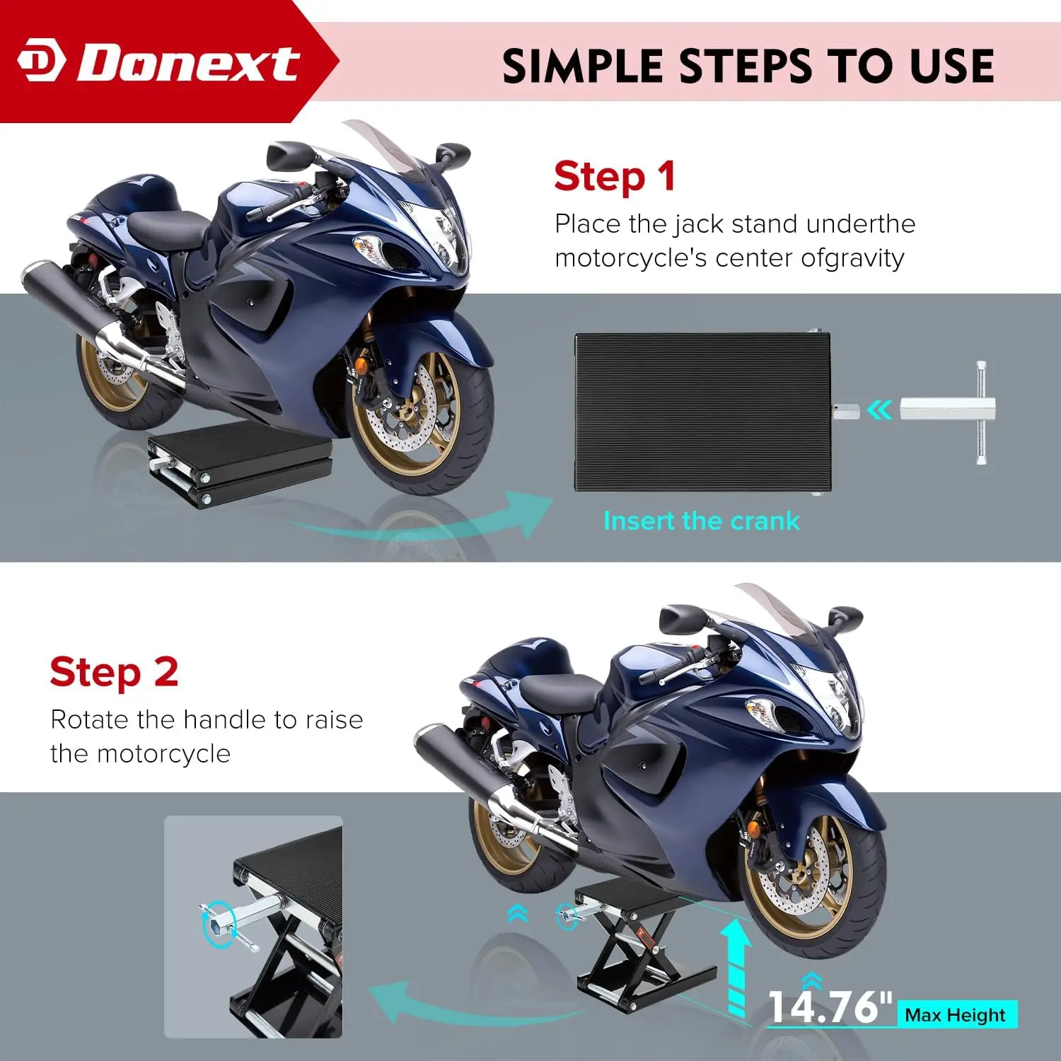 ヘビーデューティーバイクリフトジャッキ、1200ポンド容量、ATV＆バイク修理用ワイドデッキ、ブラック