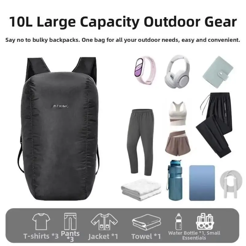 Hochwertiger, leichter, faltbarer 10L-Rucksack für Herren und Damen, ideal für Outdoor-Aktivitäten – Detail 6
