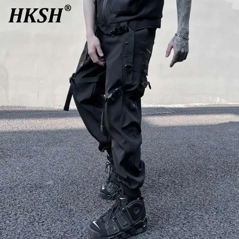 Hksh homens maré primavera verão macacão chique techwear lápis calças moda cor sólida bolso tático estilo safari calças hk0061