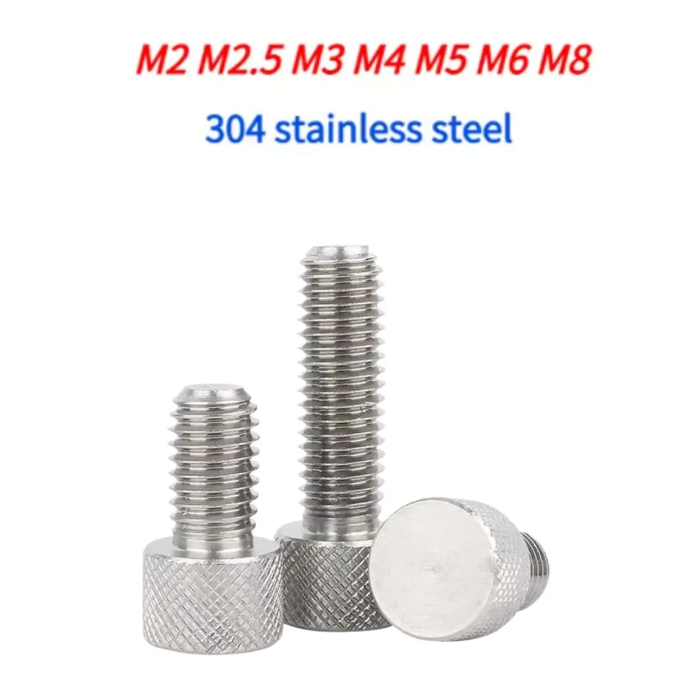 M2‑M8 304 SS Mesh Pattern Knurled Thumb Screws Flat Head Hand‑Tight Bolts Round Adjustment Hardware for DIY Machinery
