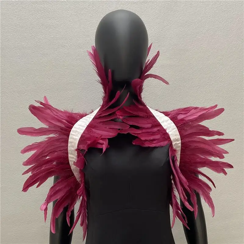 Gothic Frauen Schal natürliche Feder schwarz gefälschten Kragen Schal für Männer Frauen echte Feder Schal Halloween Party Cosplay – Detail 11