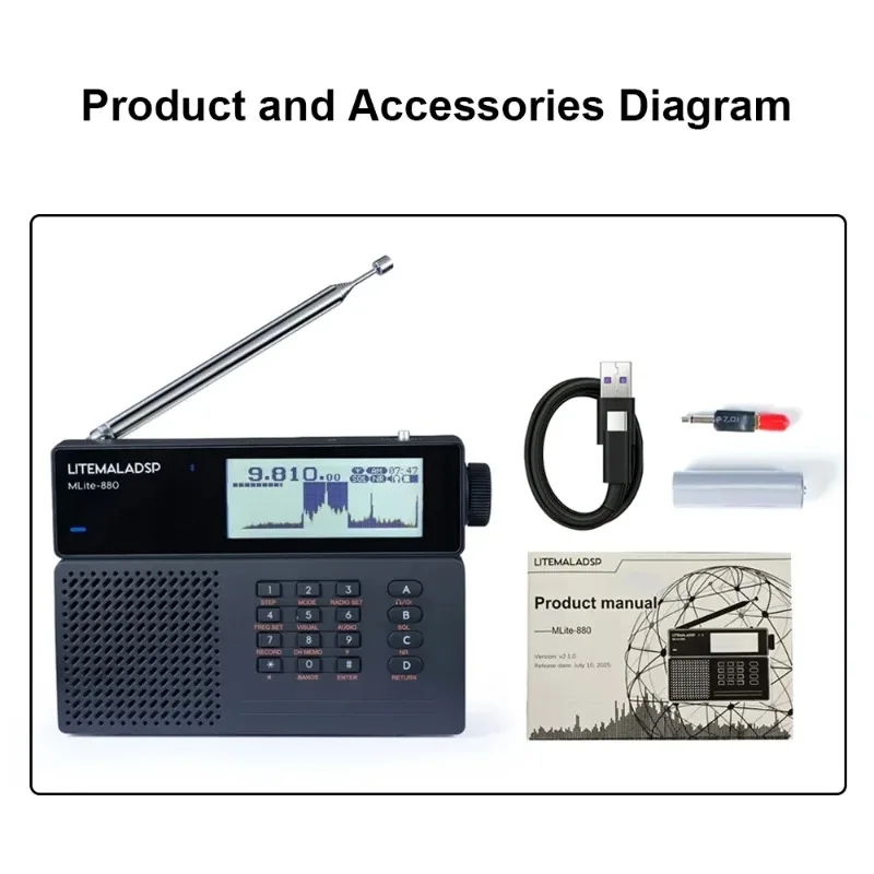 Everbright Store MLite-880 Small Malachite SDR Radio AM Medium Wave Shortwave FM FM, Single Sideband