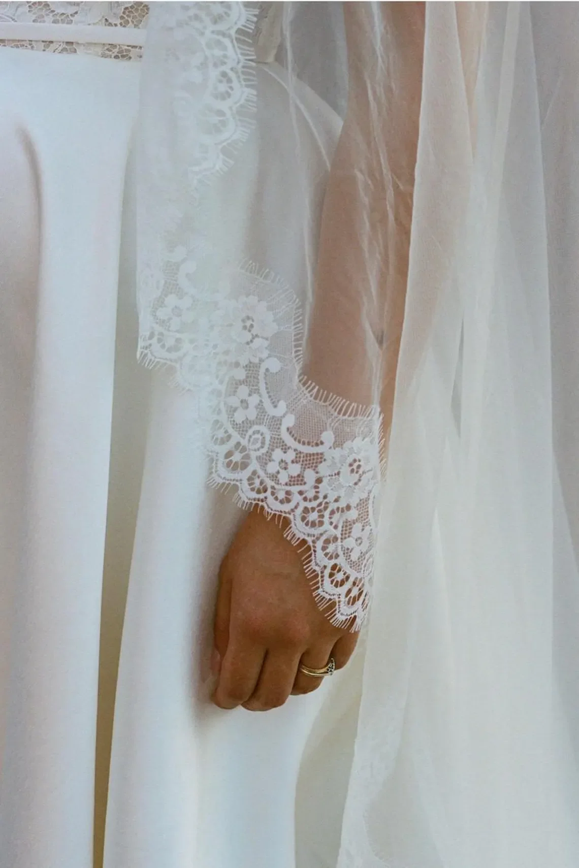 Off-White / Ivory Lace Cathedral Wedding Veil, 2‑Tier Bridal Veil with Blusher, Custom Length