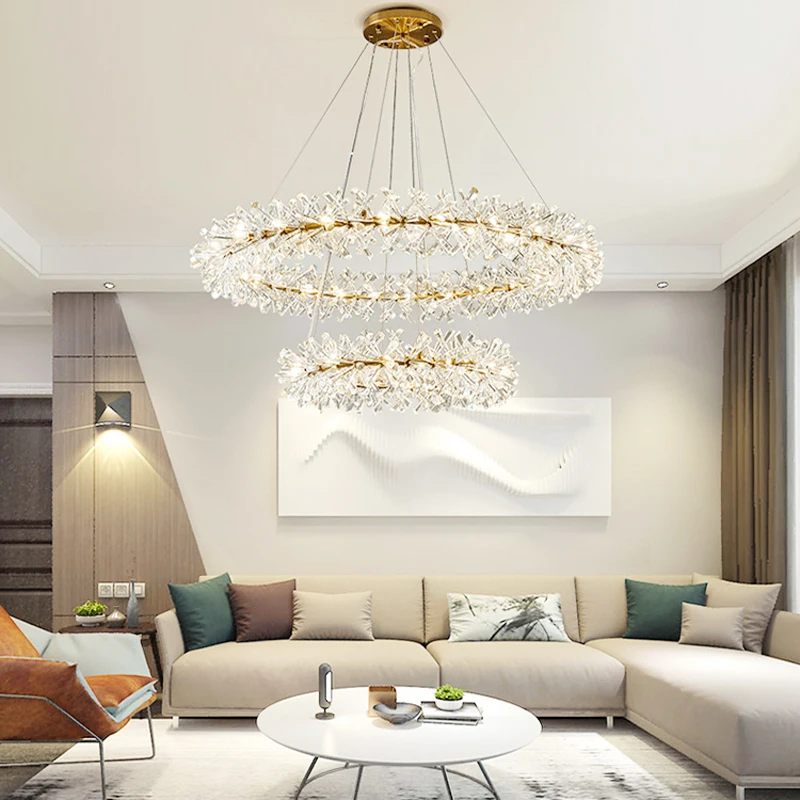 Flower Ring Crystal Chandelier light LED indoor lighting 40 60 80cm Rings light round Hanging Lamp for Living Room Bedroom