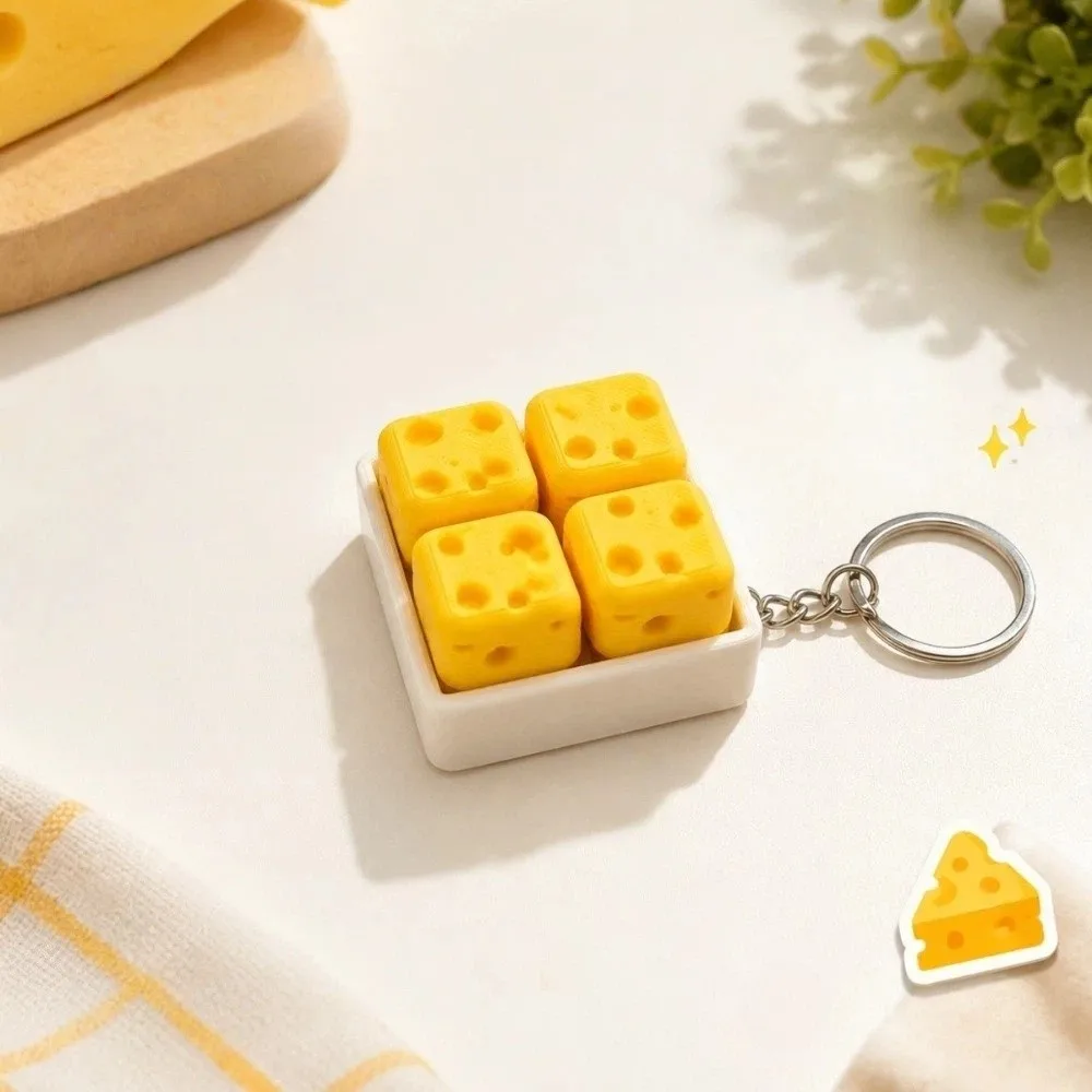 Funny Cheese Clicker Fidget Keychain Squeeze Sound Button Press 4 Keys Cheese Keyboard Tactile Portable