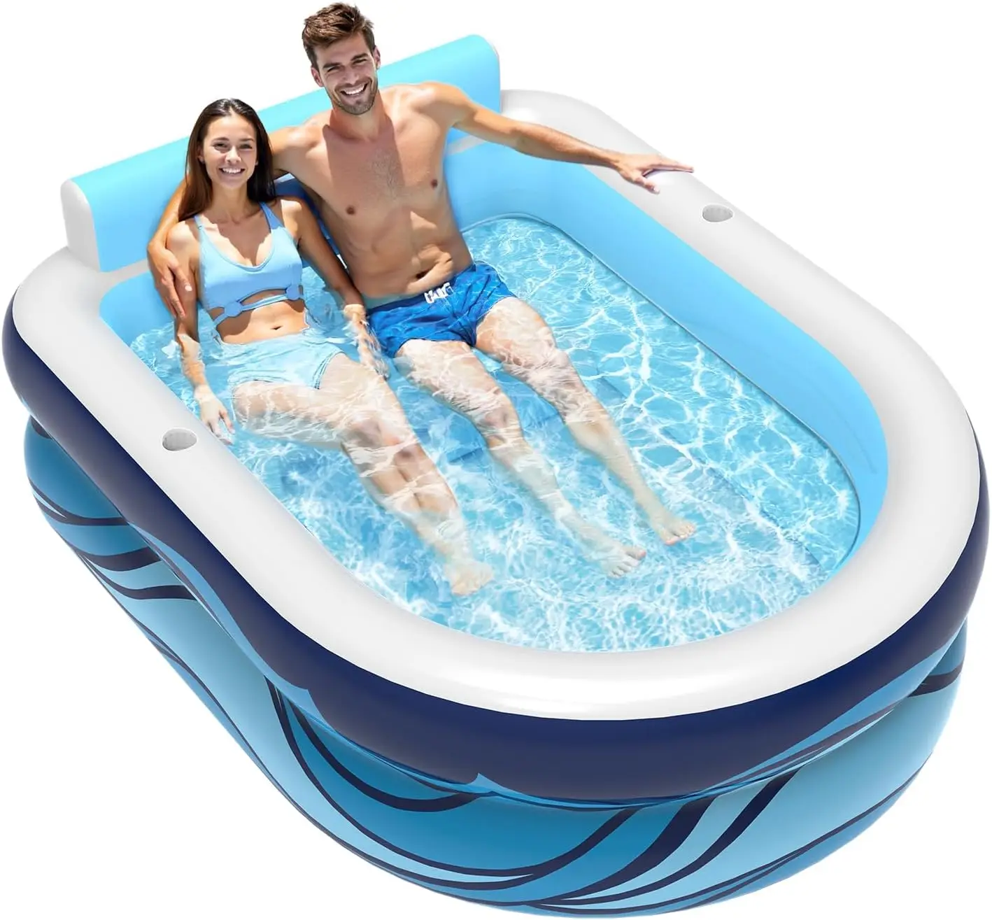

Inflatable Pool for Adults & Kids with Seats & Cup Holders, 76x66x19in, Thickened PVC, Family Summer Fun