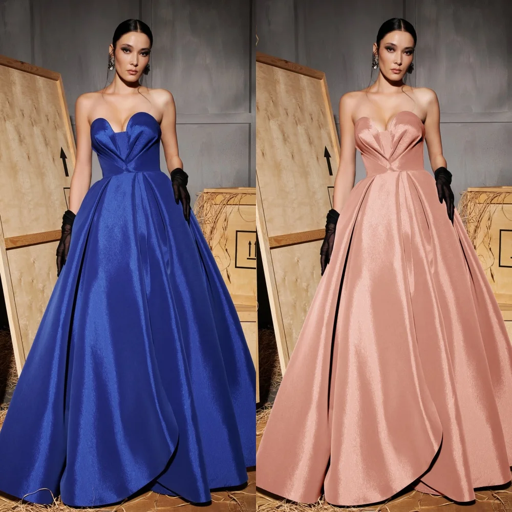 

Customized Modern Style Classic Charmeuse Pleat A-line Sweetheart Long Dresses Bespoke Occasion Dresses High Quality Exquisite
