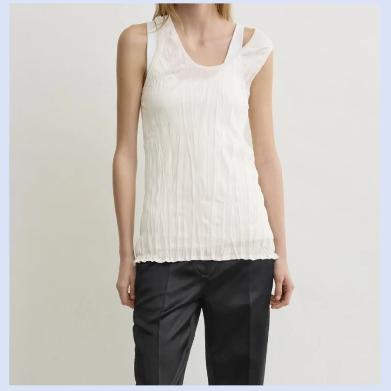 26 year spring/summer new women's pleated knitted U-neck slim fit sleeveless inner bottom vest