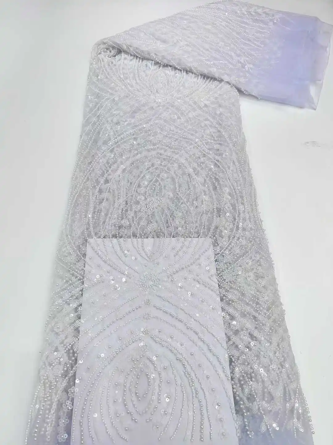 Luxury African Sequins Beaded Lace Fabric 2025 High Quality Lace 5 Yards French Lace Fabric Nigerian Lace Fabrics Party Dress