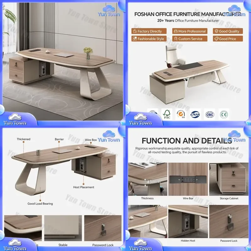 Wooden Luxury Modern Office Desk for CEO Boss Executive Table for Home Office Workstation Furniture for Business