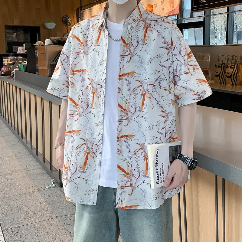 M-XXXXXL Stylish Hawaiian Short Sleeve Shirt - Tropical Floral Print Lightweight & Breathable for Summer Vacations Beach Parties