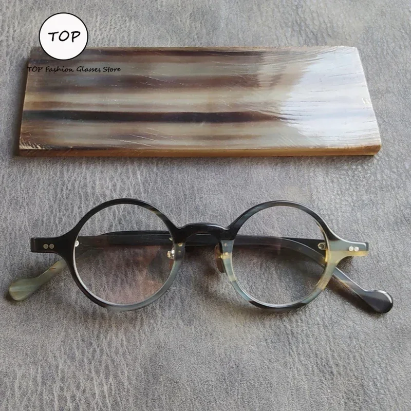 Retro Round Optical Glasses All Natural Buffalo Horn Glasses Frame Men's Handmade Women's Reading Presbyopia Anti-blue Light