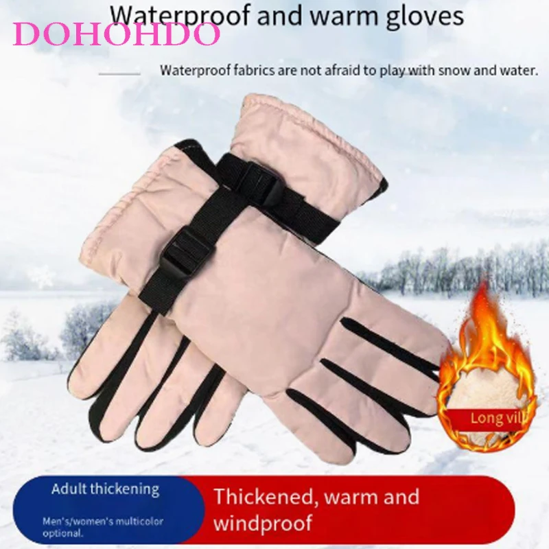 Skihandschoenen Heren Dames Warme winterzwarte handschoenen Plus fluweel gevoerd Fietsen Winddicht Buitensporten Winddichte motorhandschoenen