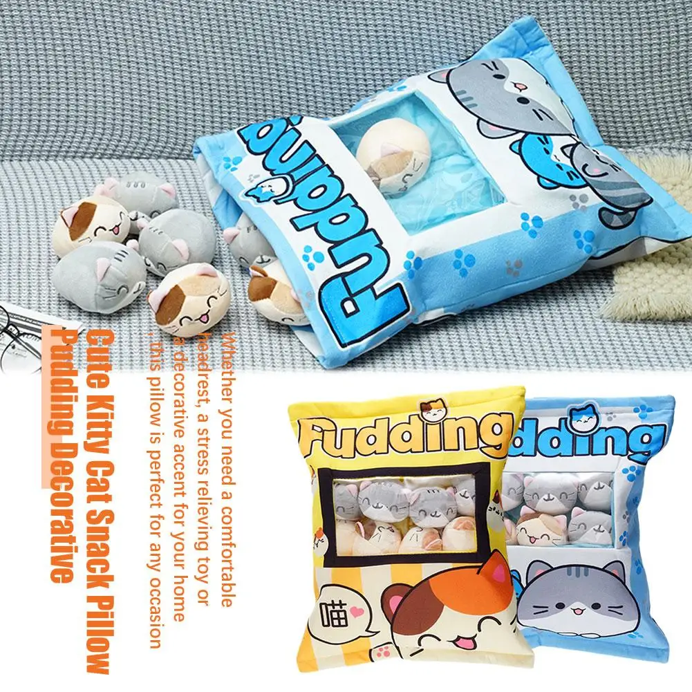 1pcs Pudding Bag Food Toy Mini Animals Balls Yellow Cat Snack Zipper Bag Decor Pillow Cushion Girls