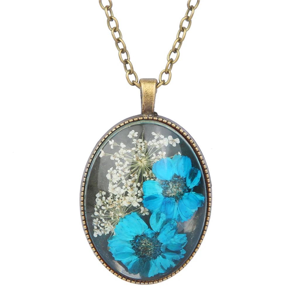 

Dried Flower Necklace Retro Vintage Pendant Adjustable Chain Comfortable Wear Long Lasting Safe Durable Gifts For Her