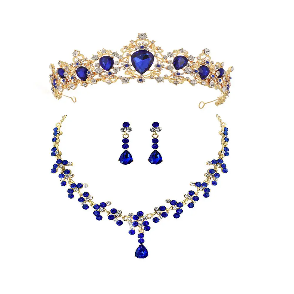 1Set Water Crystal Crown Necklace Earring Set Premium Workmanship Elegant Jewelry for Bride Bridesmaid Prom Party Birthday Gift