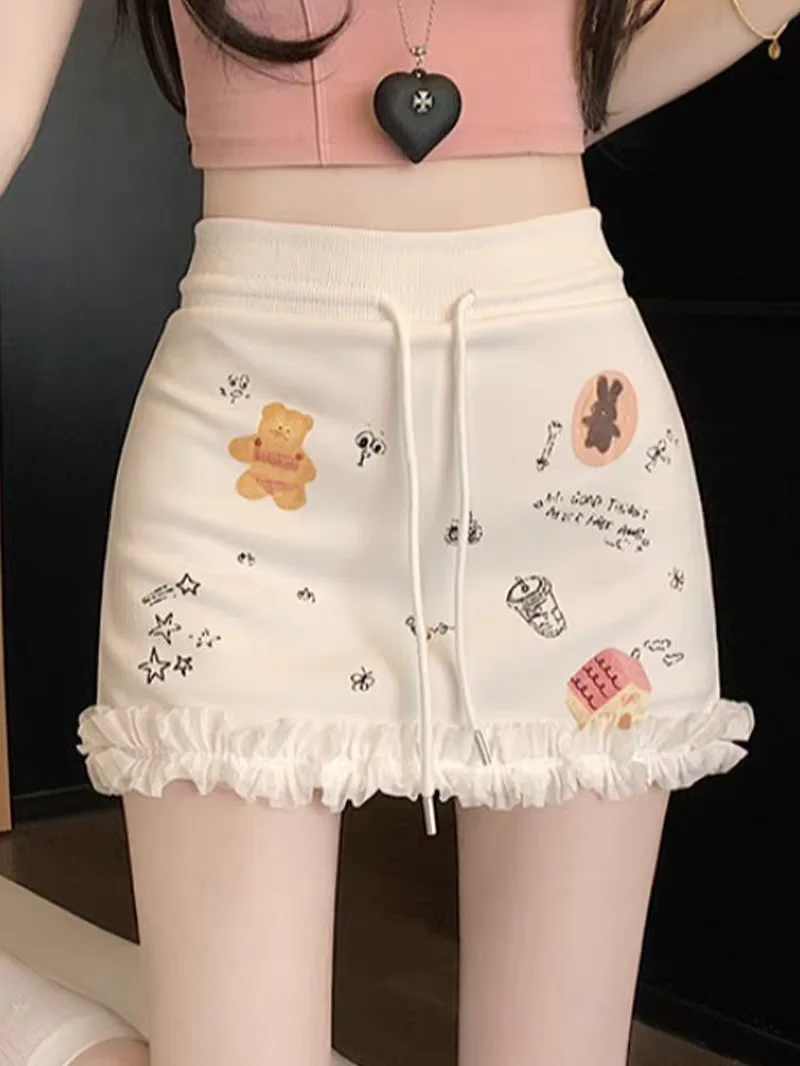 cutecore skirt Korean Sweet Graffiti Lace Patchwork Skirt for Women Summer Petite Slim Designer Mini Skirts