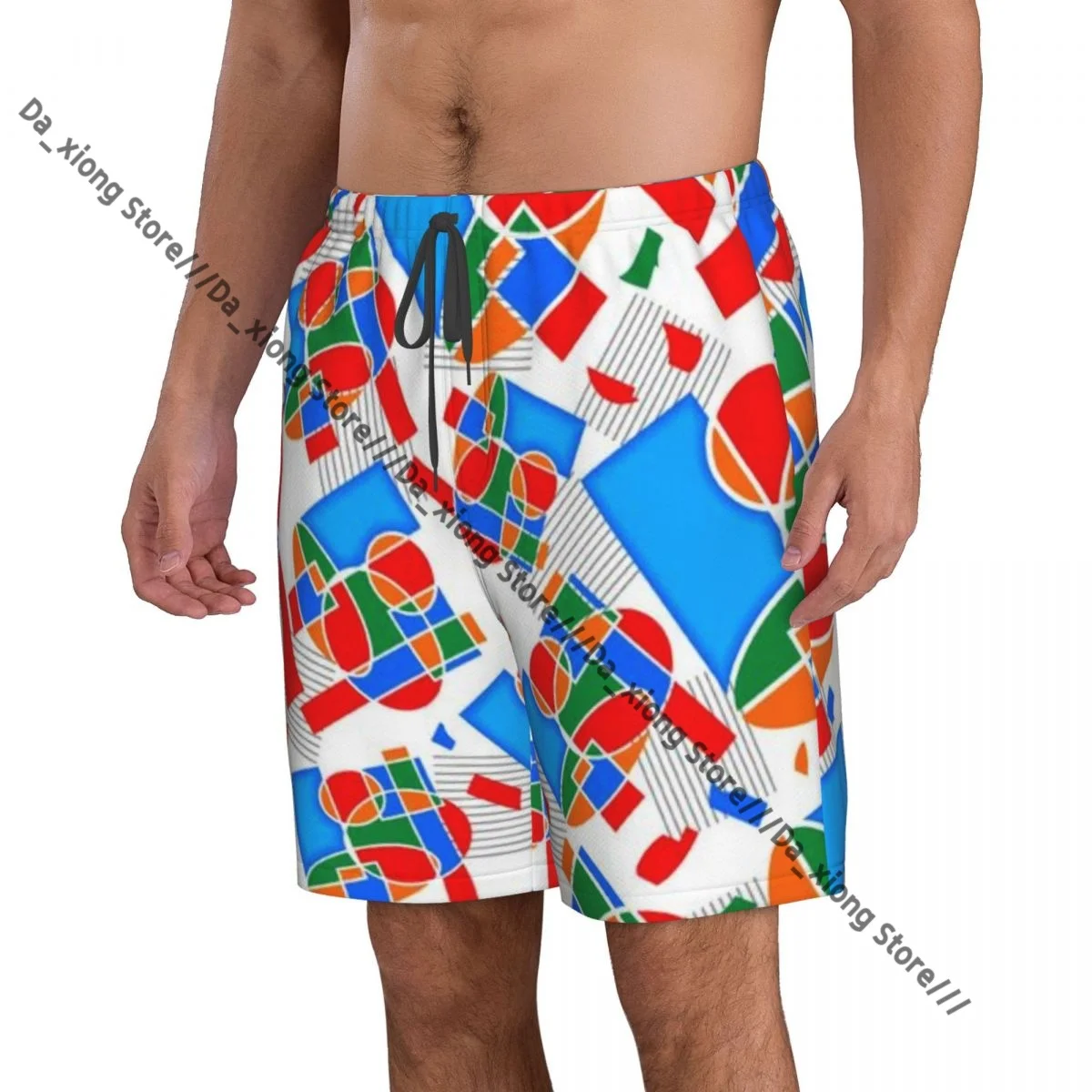 Men Beach Short Quick-drying Swimming Trunk Polygonal Colorful Pattern Swimwear Swimsuit Bathing Shorts