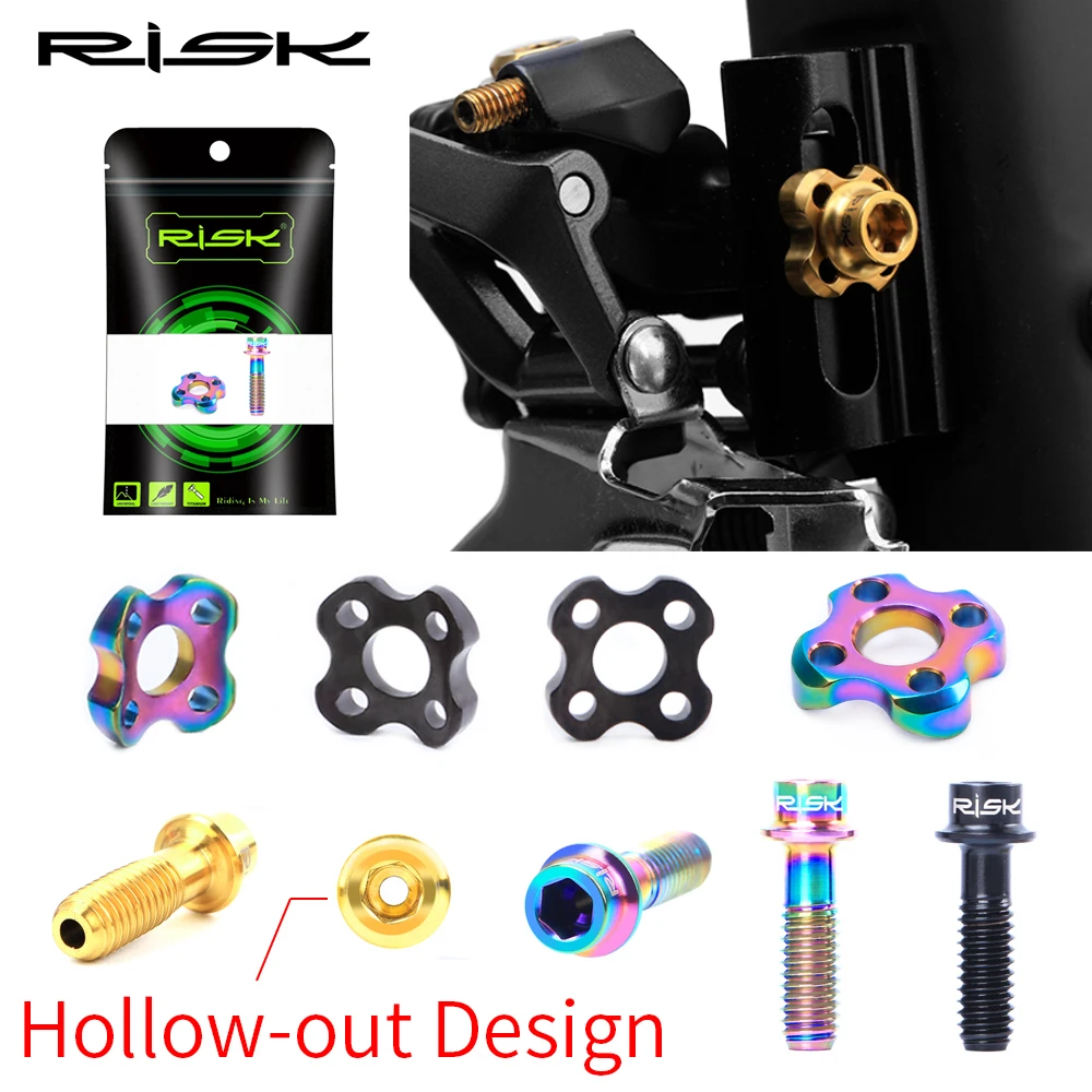 Risk Titanium Alloy Road Bike Front Derailleur Fixed Screw Washer Kit M5*16 Hollow-out Design Ultralight Bolt With Curved Gasket