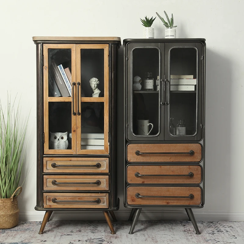 

Custom iron retro industrial wind cabinet coffee shop restaurant bar bucket cabinet storage cabinet solid wood side cabinet