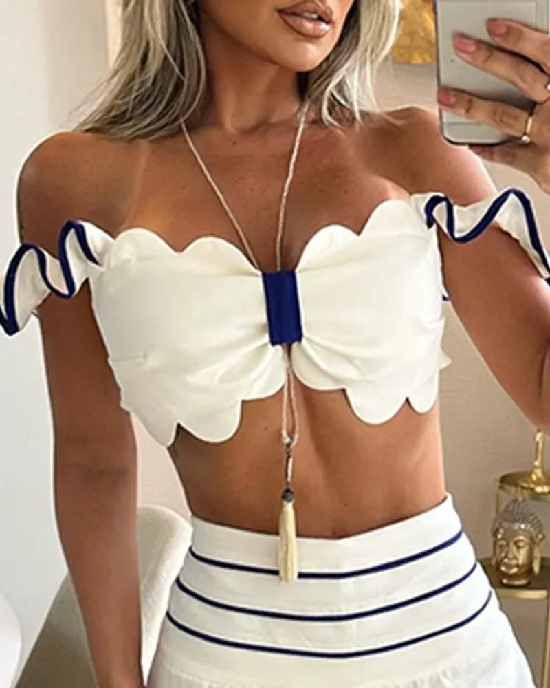 2024 Summer Pants Set Women Fashion 2 Piece Outfits Casual Wrapped Sleeveless Sexy Off Shoulder Top and Wide Leg Long Pant Sets