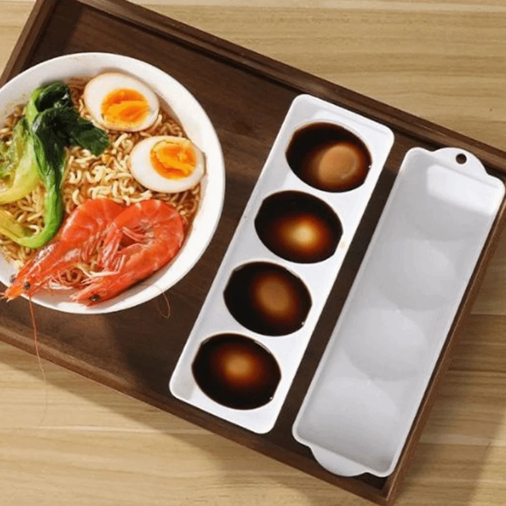 Caja multifuncional de plástico sellada con 4 compartimentos para huevos cocidos, con tapa a prueba de fugas, para huevos en escabeche, utensilio para huevos