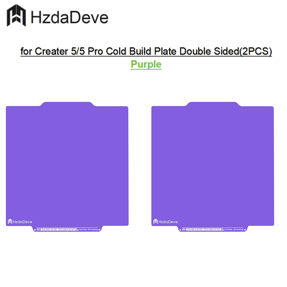 

HzdaDeve for Flashforge Creator 5/5 Pro Purple Cold Build Plate Double Sided Smooth Board Low Temperature (No Heating/No Glue)