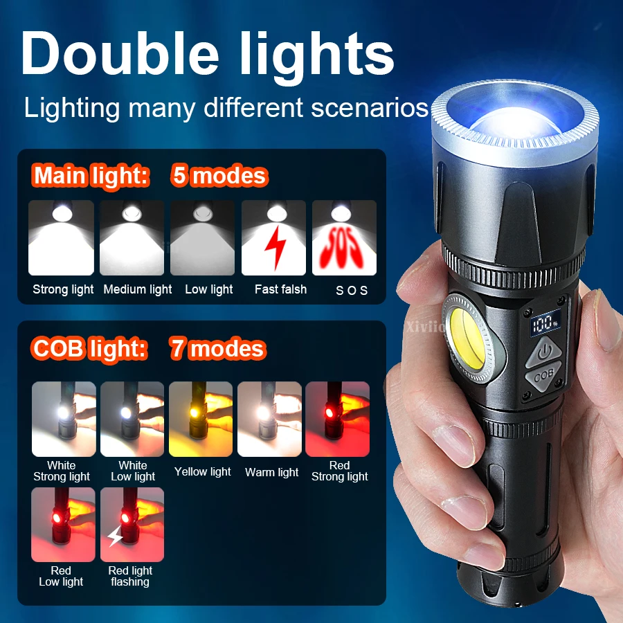 New High Power LED Flashlight 550000000LM Rechargeable Lamps Camping Torch With Magnet Emergency Spotlights Outdoor Lights