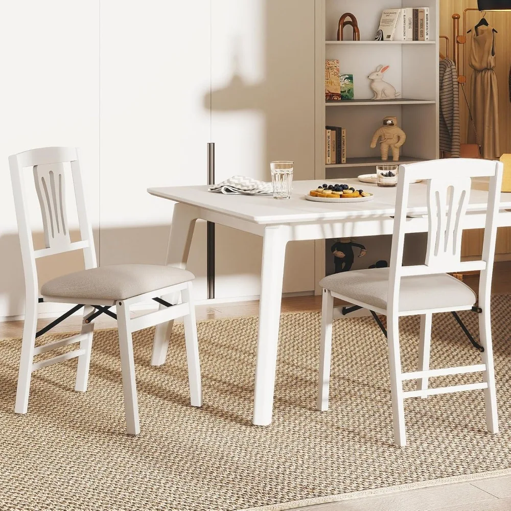 

Folding Dining Chairs Set of 2, Space-Saving Upholstered Kitchen Chair with Rubber Wood Frame, Soft Padded Seat, Customized